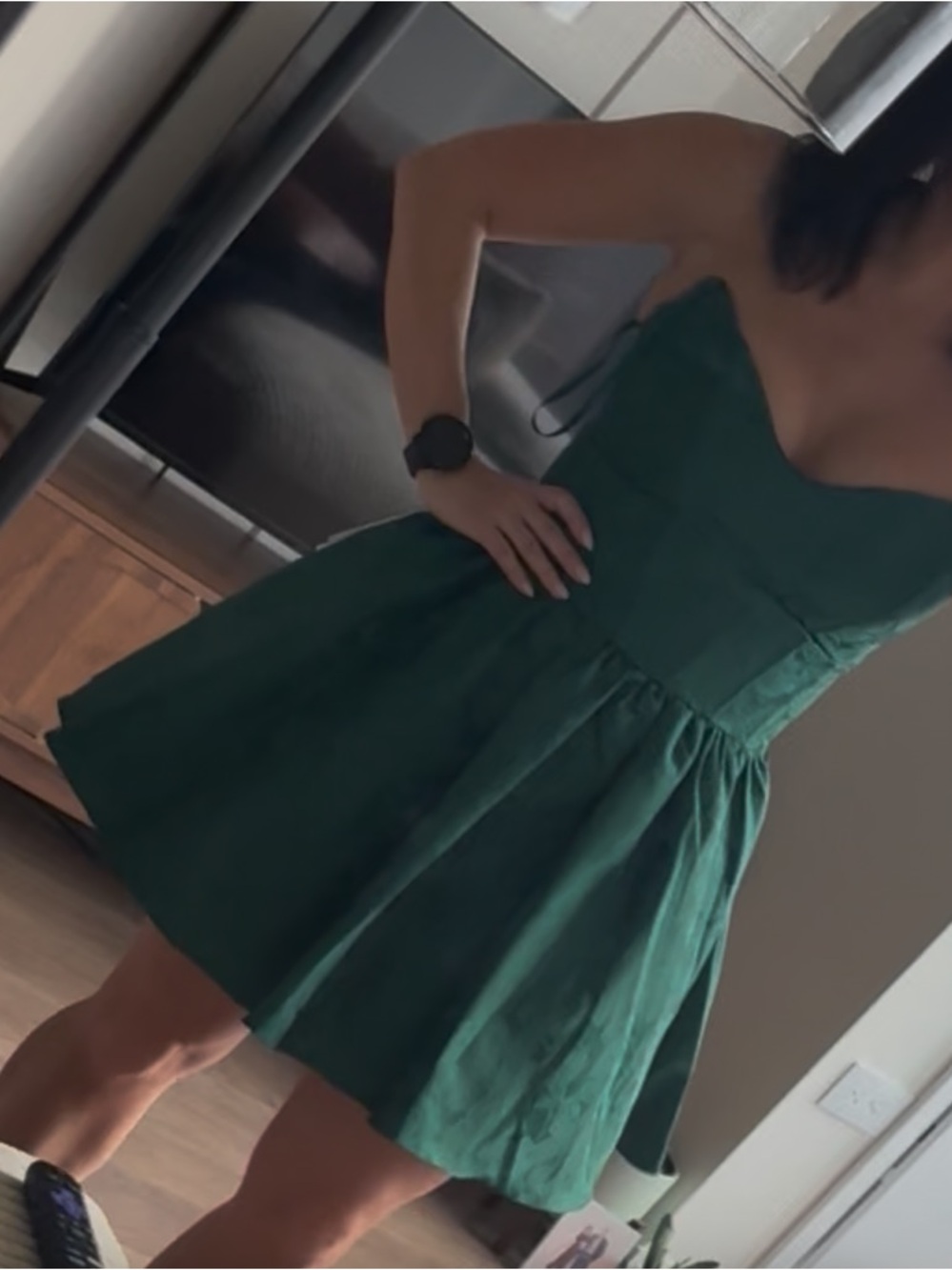Emerald Green Floral Jacquard Fit-and-Flare Dress